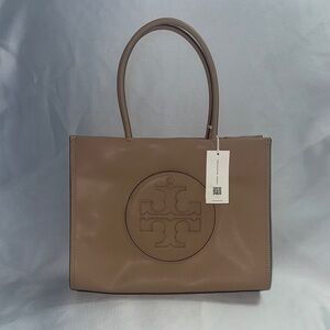 Tory Burch Taupe Leather Logo Tote